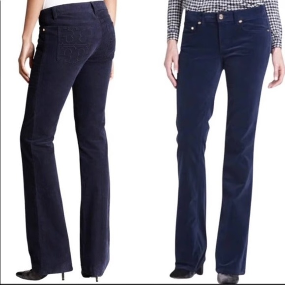 Tory Burch • Classic Tory Boot Corduroy Pants in Navy - Picture 2 of 10